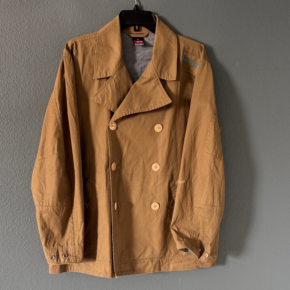 Diesel Men's Indigo Lagoon Harbour Master Double Breasted Beige Jacket Size M